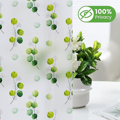 DKTIE Eucalyptus Leaves Stained Glass Window Film with Installation Tools, INS Style Window Privacy Film Decorative, Nordic Style for Home Decor (S541, 17.7'' x 118.1'')