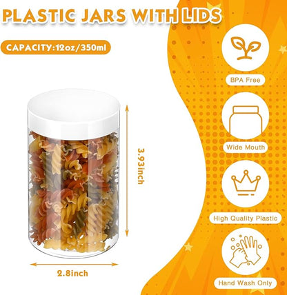 SATINIOR 12 Pack 12 oz Plastic Container Jars with Lids Round Clear Travel Cosmetic Container Slime Jars for Toiletries, Lotion, Cream, Ointments, Makeup, Rhinestone, Samples, Kitchen Storage(White)