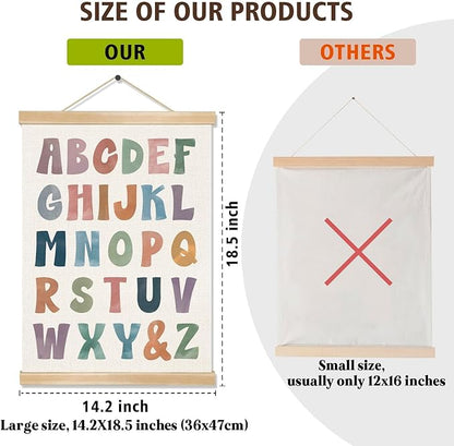 2-Pack Alphabet and Number Posters for Kids,Modern ABC and 0-10 Wall Chart Set on Natural Linen,Educational Decor for Toddlers, Preschool Classroom, Nursery, Playroom 14x18.5In (ABC+123)