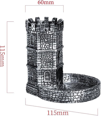 Castle DND Dice Tower, Wall Carving Dice Rolling Tower for Role Playing Game | Easy Roller Perfect for Board Game, D&D and RPG (Ancient Silver)
