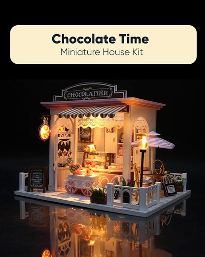 Miniature House Kit, Miniature Dollhouse for Beginners, Mayberry Street Miniatures, Model Building Craft Diorama Kit, Ideal Gifts for Birthday, Easter Christmas(Chocolate Shop)