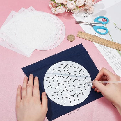 FREEBLOSS Sashiko Stencils - Geometric Embroidery Patterns for Drawing and Hand Quilting - 14x14cm