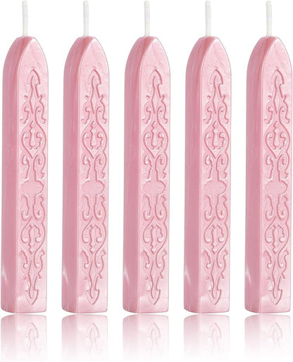 Yoption 5 Pcs Totem Fire Manuscript Sealing Sticks with Wicks Multi-Color Cord Wick Sealing Wax for Postage Letter Retro Vintage Wax Seal Stamp (Pink)