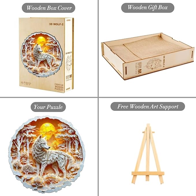 Wooden Puzzles for Adults, 3D Wolf Wooden Puzzles 290 Pieces, Unique Animal Shaped Wood Challenging Jigsaw Puzzles Gifts for Adults, 13.4x13.4in