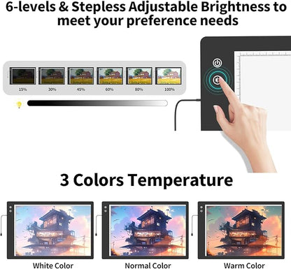 Rechargeable A2 Light Box (23.7"x15.8"), 3-Color Light LED Light Pad for Tracing, Large Diamond Painting Light Board, 6 Levels/Stepless Dimming Light Table for Drawing, Sketching, Animation