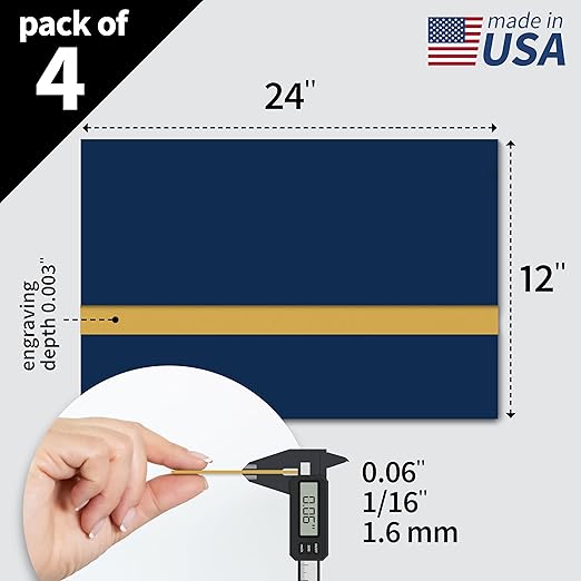 Trotec TroLase | 12"x24"x1/16", 4 Pcs | Navy Blue/Gold | 2 Ply | Modified Acrylic | Laser Engraving Double Color Plastic Sheet | Engraving Blanks for Laser, Saw, Guillotine | Made in USA