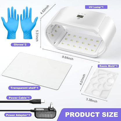 UV Light for Resin - Fast Curing UV Resin Light with Adjustable Time Setting Large Size 48W Two-Sided Portable Foldable UV Lamp with Silicone Mold Gloves