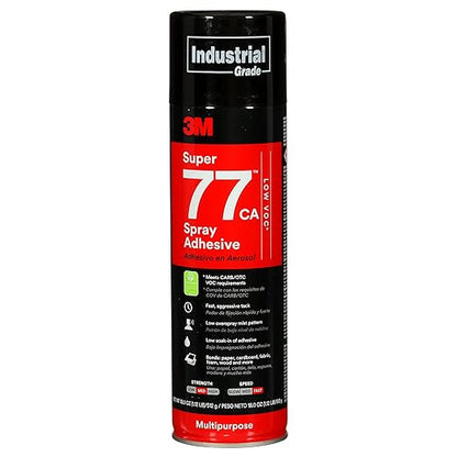 3M Super 77 Multipurpose Permanent Spray Adhesive Glue, Low VOC, Paper, Cardboard, Fabric, Plastic, Metal, Wood, Net Wt 18 oz
