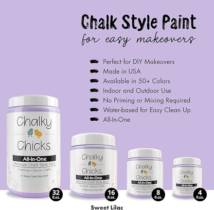 Chalky Chicks All-in-One Chalk Paint for Furniture or Cabinet - 4Fl Oz-Matte Finish Sweet Lilac (Light Purple) for Metal, Wood Furniture Paint - No Sanding All-in-One for Home Decor & Crafts, USA Made