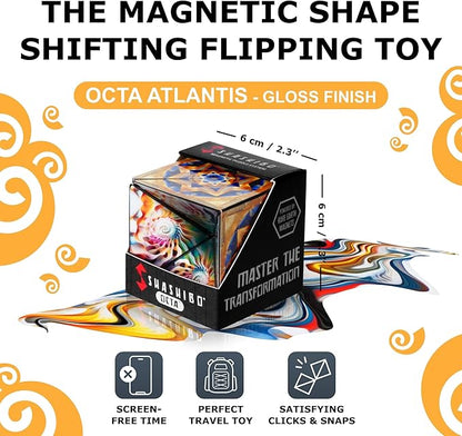 Shashibo OCTA Shape Shifting Sensory Fidget Toy – Magnetic STEM Brain Teaser Game Gift for Smart Kids 8-12, Teens and Adults with endless shape possibilities – Pairs All Shashibo Cubes (Atlantis)
