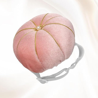 HARFINGTON Wrist Pin Cushion Wristband Sewing Pincushion Polyester Pin Holder Wearable Pumpkin Shaped Needles Wristband for Sewing Quilting Needlework DIY Crafts, Pink