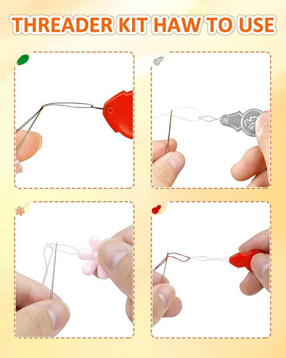 FIVEIZERO Needle Threaders Kit, 24 PCS Needle Threader for Hand Sewing, Needles Threader for Swing & Embroidery Floss with Embroidery Needles, Seam Ripper, Thread Snips, Thimble and Measuring Tape