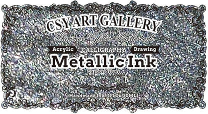 CSY Art Gallery Metallic Acrylic Paint Ink-Alcohol Inks -Crafts Paints Fast-Drying, Permanent Inks for Epoxy Resin, Tumblers, Fluid Art Painting, Glass, Metal, and More (Carbon Silver)