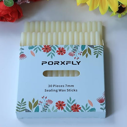 30 Pieces 7mm Sealing Wax Sticks for Glue Gun,PORXFLY Mini Wax Seal Sticks Great for Seals Stamp,Cards Envelopes,Wedding Invitations,Gift Wrapping,Wine Packages (Translucent White)