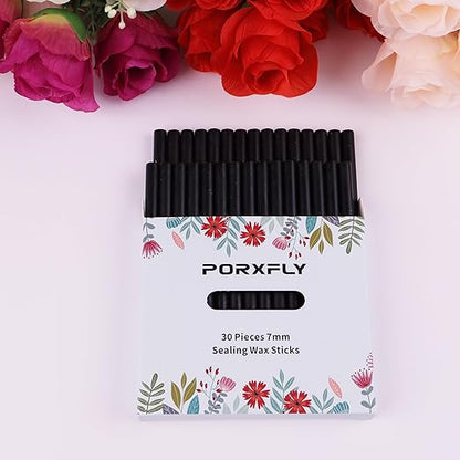 30 Pieces 7mm Sealing Wax Sticks for Glue Gun,PORXFLY Mini Wax Seal Sticks Great for Seals Stamp,Cards Envelopes,Wedding Invitations,Gift Wrapping,Wine Packages (Black)