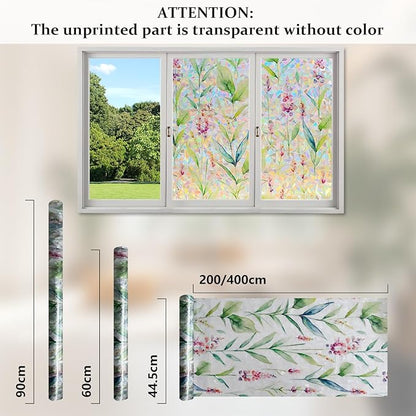 Donox Decorative Window Privacy Film, 3D Floral Stained Glass Window Film Static Cling Rainbow Privacy Sticker for Glass Door Heat Control Anti UV, No Adhesive (Gladiolus,35.4 x 157.4 inches)