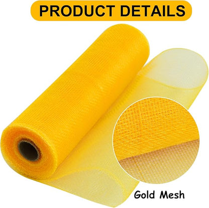 TONIFUL 2 Rolls 10 Inch Yellow Decorative Mesh Ribbbon Rolls, Fabric Mesh for Mesh Wreath Supplies, Front Door Wreath Crafts Tree Decor Christmas NewYears Halloween Decoration (10 yds/roll)