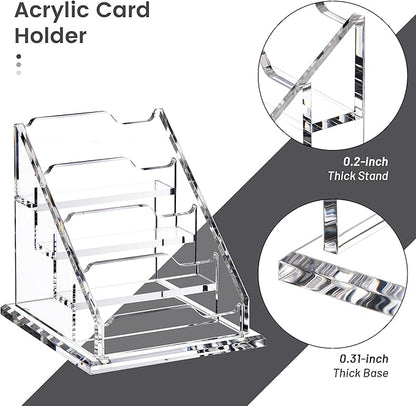 Acrylic Card Holder Clear Horizontal Business Card Organizer Stand for Desk 4 Slots 4 Tier Business Cards Stand for Women and Men,Office Desk Accessories,Organize 200 Cards-1 Pack(4Slots-H)