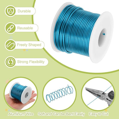 MECCANIXITY 12 Gauge Anodized Aluminum Craft Wire Bendable Bonsai Training Wire 98 Feet 2mm for Sculpting Crafts Wreath Floral Beading Jewelry Making, Blue