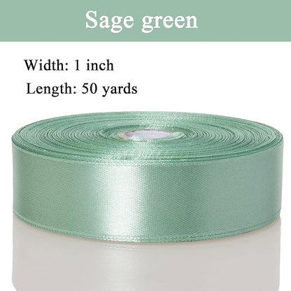 1 Inch Sage Green Solid Satin Ribbon, 50 Yards Craft Fabric Ribbon for Gift Wrapping Floral Bouquets Wedding Party Decoration