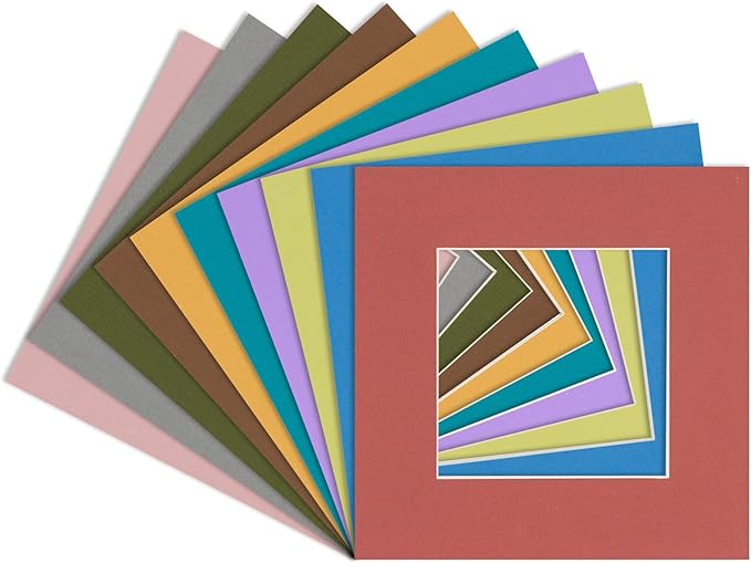6x8 Mat for 8x10 Frame - Precut Mat Board Acid-Free Show Kit with Backing Board, and Clear Bags Mixed Colors 6x8 Photo Matte Made to Fit a 8x10 Picture Frame Matboard for Framing, Pack of 25 Mats