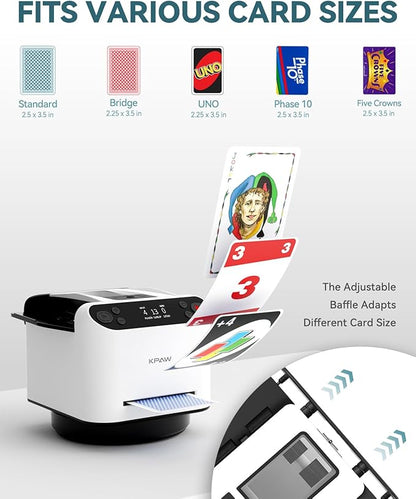 Automatic Card Shuffler and Dealer - 1-2 Decks Support 12 Players, 4 Drawing Remotes, Auto Post-Shuffle Deal, Consecutive/Random Dealing, for Poker, Blackjack, UNO, Phase 10, Five Crowns (White1)