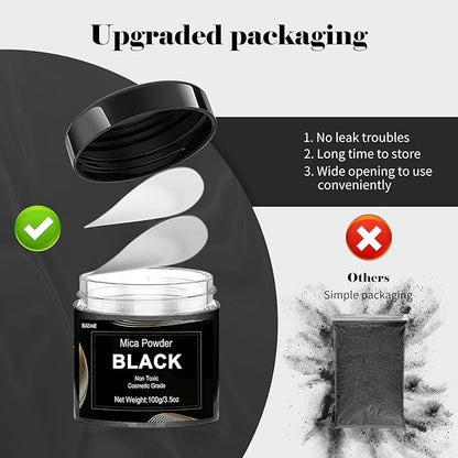 Black Mica Powder Pigment (100g) -Cosmetic Grade Metallic Mica Powder for Epoxy Resin, Lip Gloss, Soap,Candle Making, Bath Bombs,Tumblers, Jewelry, Dyes, and DIY Crafting Projects(Black, 3.5oz)