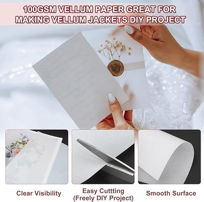 PATIKIL 30 Sheets Vellum Paper 8.5x11inches, Printable Translucent Paper 100GSM Colored for Invitations Laser Inkjet Printing Card Making Crafting Wedding Tracing, Black