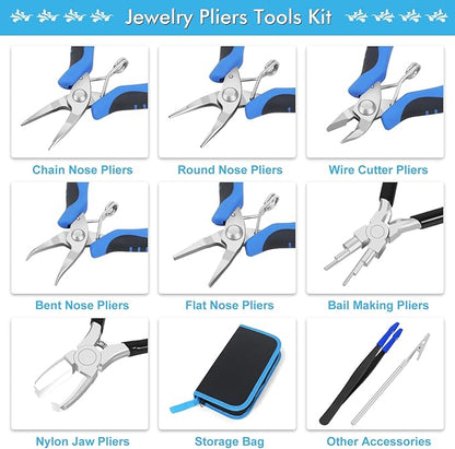 Toolour Jewelry Pliers Set Jeweler Making Tools Kit,Mini Craft Pliers Tool for Adults Beginner,Jewelry Making Supplies DIY Beading Hobby Crafting Wrapping Crimping Cutting Repair
