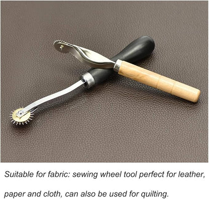 LUNARM 2 PCS Tracing Wheel - Professional Stitch Marking Spacer, 4mm and 2mm Leather Needle Point Tracing Wheel with Wooden Handle for Arts and Leather Crafts