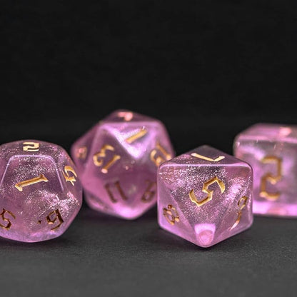 7-Die DND Dice Set Polyhedral Dice Set with a Leather Dice Bag, D&D Dice Set for Dungeons and Dragons, RPG Table Games (Pink/G)