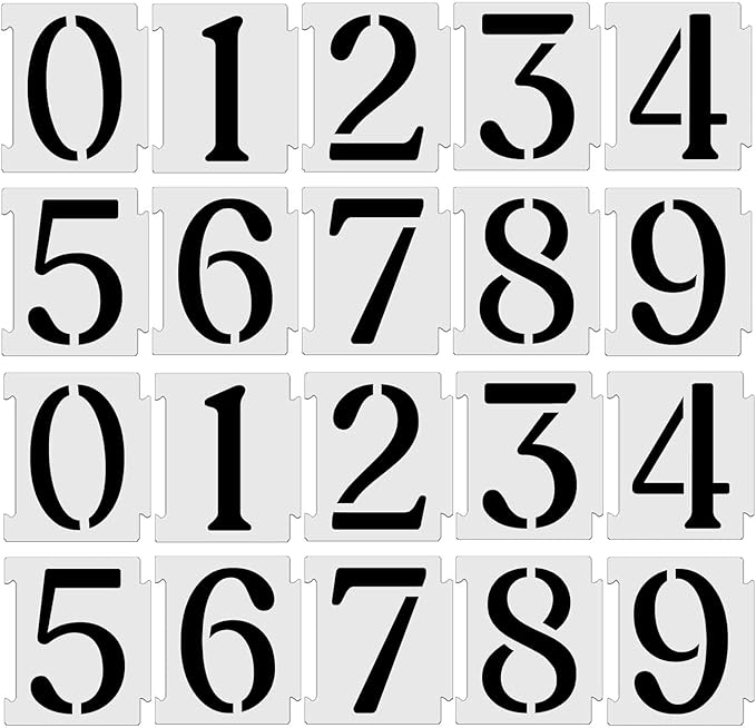 YEAJON 8 Inch Curb Stencil Kit 0-9 Address Number Stencils, 20Pcs Reusable 14 Mil Mylar Plastic Templates for Painting on Road, Wall, Wood, Mailbox