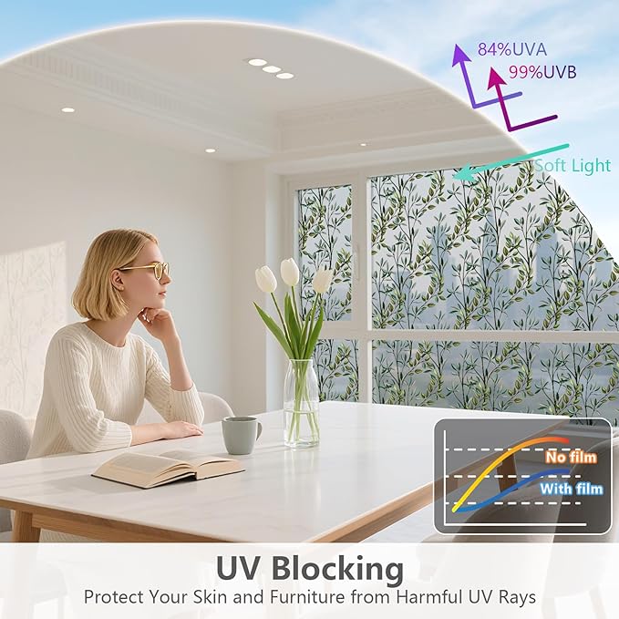 NINETREX One Way Window Privacy Film, Daytime Privacy Static Cling Sun Blocking Anti UV Reflective Window Tint for Home and Office 29.5 x 78.7 inches, Silver Leaf