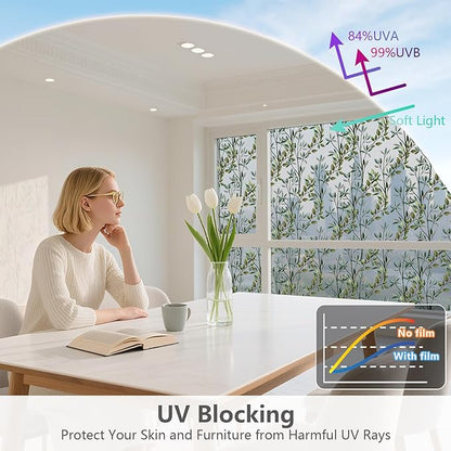 NINETREX One Way Window Privacy Film, Daytime Privacy Static Cling Sun Blocking Anti UV Reflective Window Tint for Home and Office 23.6 x 157.4 inches, Silver Leaf