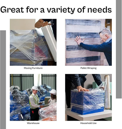 PSBM Stretch Wrap, 4 Pack, 15 Inch x 1500 Feet, 80 Gauge, Clear Plastic Cling, Cast Hand Stretch Film Rolls for Packaging Moving Packing Pallets