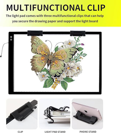 YINGWOND A1 Large Rechargeable Light Pad,Diamond Art Light Board with 3 Color Modes,6 Levels and Stepless Dimming,Battery Powered Light Box for Tracing,Diamond Painting,Drawing,Sketching
