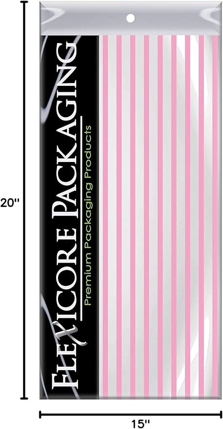 Flexicore Packaging Light Pink Pin Stripe Print Gift Wrap Tissue Paper Size: 15 Inch X 20 Inch | Count: 10 Sheets | Color: Light Pink Pin Stripe