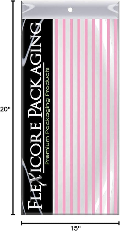 Flexicore Packaging Light Pink Pin Stripe Print Gift Wrap Tissue Paper Size: 15 Inch X 20 Inch | Count: 50 Sheets | Color: Light Pink Pin Stripe