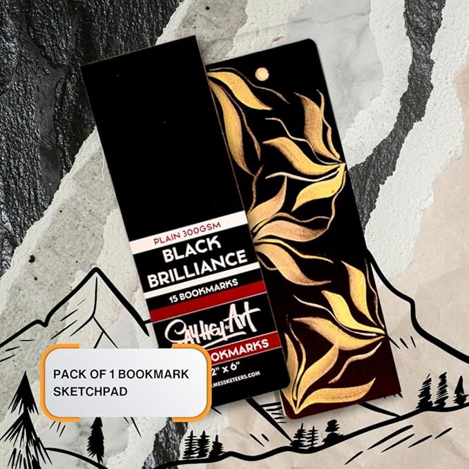 300GSM Deep Black Bookmark Sketchpads, Suitable for Acrylics & Mixed Media for Professional Artists (Pack of 2)