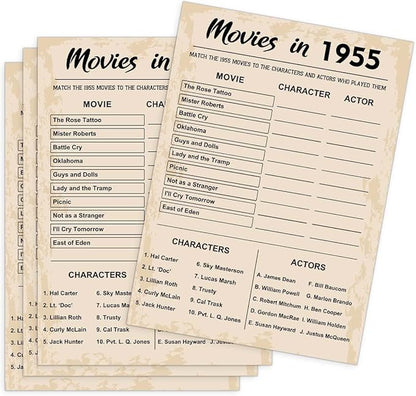 70th Birthday Party Games, Movies in 1955 Games, Birthday Party Supplies for Adults, Fun 1955s Party Game，Pack of 30 Cards