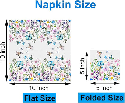 Cocktail Napkins 80 Pack 2 Ply Floral Beverage Luncheon Dinner Paper Napkins Flower Print Disposable Napkins for Wedding Anniversary Celebrations, 5X5 Inches Folded