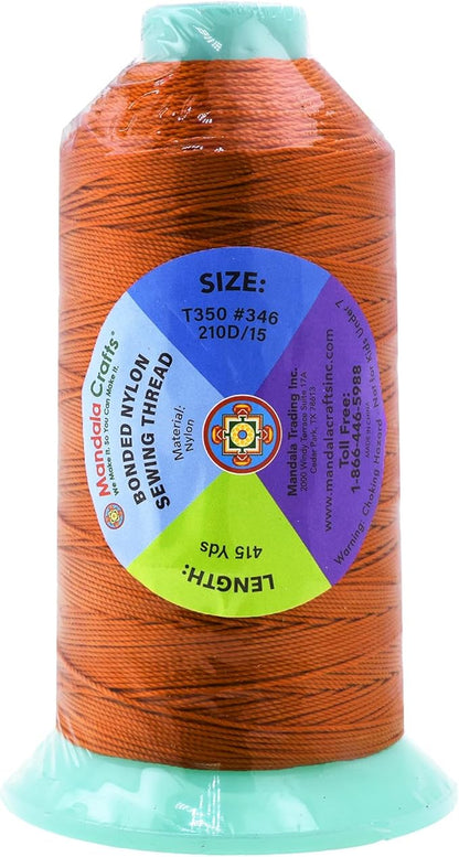 Mandala Crafts Bonded Nylon Thread Burnt Orange Heavy Duty Sewing Threads - 415 YDs Size 346 210D T350 Tex 350 Thread for Leather Jeans Weaving Outdoor Marine Upholstery Threads