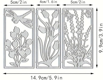 Lapoo Flowers Metal Cutting Die for Scrapbooking - Durable, Cut Stencils for DIY Scrapbook Photo Album Decorative Paper Card, Card Making Supplies, Embossing (3 Pieces Background Flowers 5.9 x 3.9 in)