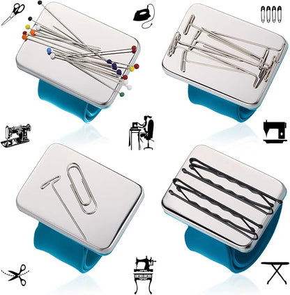 Magnetic Wrist Sewing Pincushion with 100 Pieces 1.5 Inch Ball Head Sewing Pins Set Wrist Magnetic Pin Holder Gift Supplies(Dark Blue)