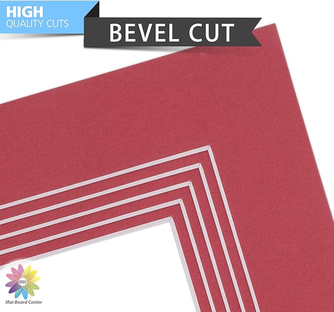 Mat Board Center, Pack of 10, 8x10 for 5x7 China Red Color Mats - Bevel Cut, Acid Free, 4-ply Thickness, White Core - for Pictures, Photos, Framing