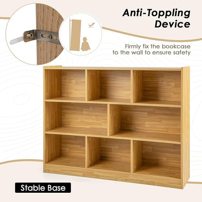 Toy Storage Organizer, 3-Tier Kids Bookshelf, 8 Cube Kids' Bookcases, Cabinets & Shelves, Wooden Toy Organizers, Small Book Shelf for Bedroom, Playroom, Classroom, Nursery (Burlywood)