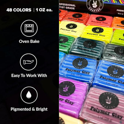 Oven Bake Polymer Clay Set, 48 Colors Modeling Clay Kit for Sculpting, Jewelry Making, Beads, Earrings, Molds, and Crafts