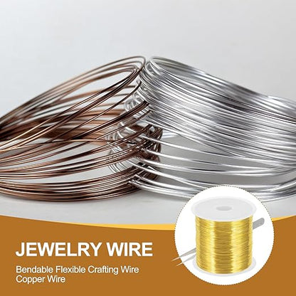 PATIKIL 26 Guage/ 0.4 mm 328 Feet Jewelry Craft Wire, Copper Beading Wire with Plier for Beading Jewelry Making Supplies Earrings Bracelets Accessories Sculptures Gardening, Gold