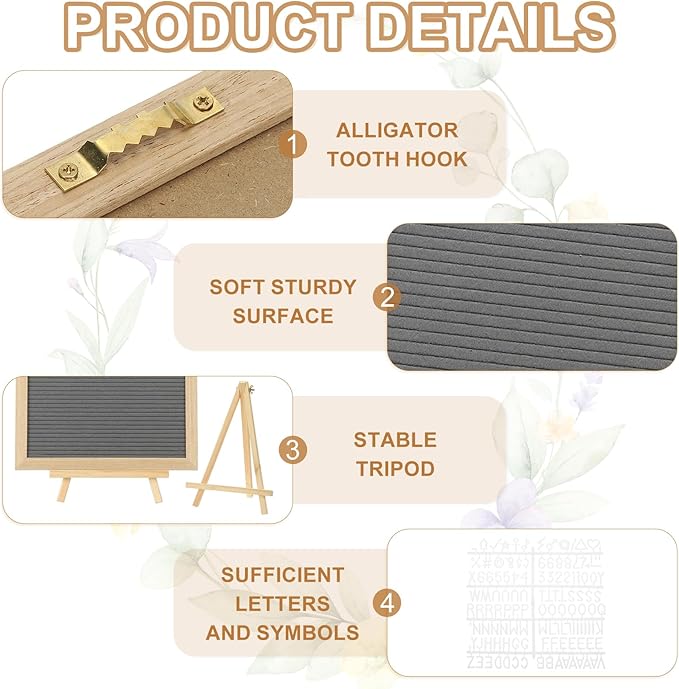 PATIKIL Felt Letter Board, 12x16Inches Gray Wooden Changeable Message Board with Storage Bag Stand for Kitchen Menu Classroom Farmhouse Decor Notes, White Letter