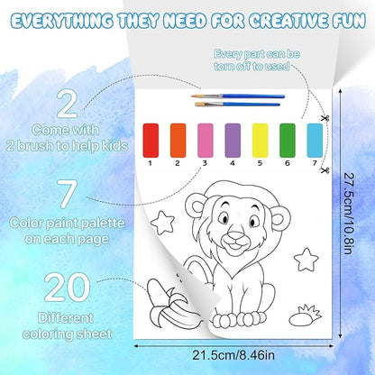 Paint with Water Coloring Books for Kids,Animal Art Craft Kit No Mess Water Color Painting Sets for Kids Ages 4-8,Birthday Gifts Travel Toy Crafts Supplies Kits for Girls Boys Drawing with 2 Brushes